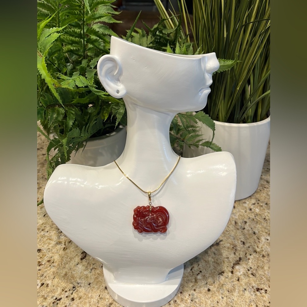14K Red Jadeite Dragon Enhancer Pendant